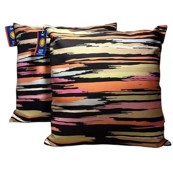 Pier 1 Imports Throw Pillows 16x16" Multi Colored UV Treated Mildew Resist Set - Picture 1 of 8